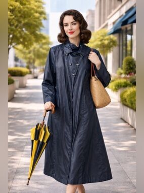 Vintage Grenelle Architectural Rain Coat | Pleated Back | Sculptural Sleeves